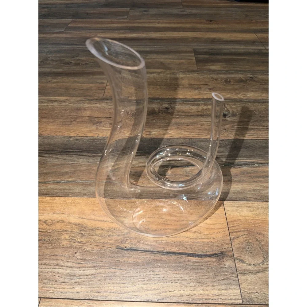 New Hand Blown Clear Glass Double Spout Wine Decanter Carafe Modern Art Glass